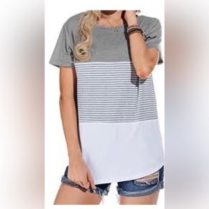 Sz M PrinStory Round Neck Triple Color Block Stripe